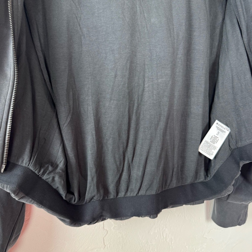 Athleta Hoodie Sweatshirt Jacket Seasoft Bubble Hem Full Zip Solid Black Knit - Picture 5 of 13